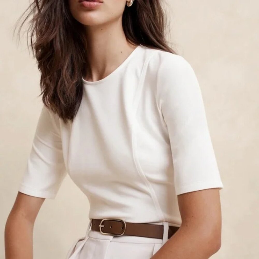 Banana Republic Factory White Scuba Top — Size S, NWT